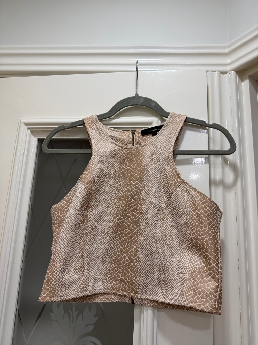 Olivaceous Beige Snake-Print High Neck Crop Top